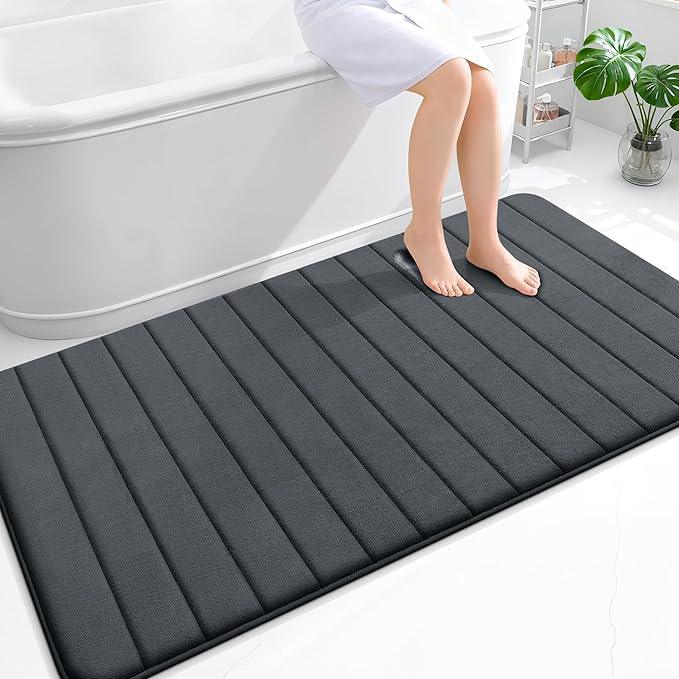 OLANLY Memory Foam Bath Mat 59x35, Super Soft Absorbent Bathroom Rugs, Quick Dry, Machine Washable Shower Floor Rugs, Bathmat Carpet, Bathroom Home Decor Accessories, Dark Gray - ModernBath
