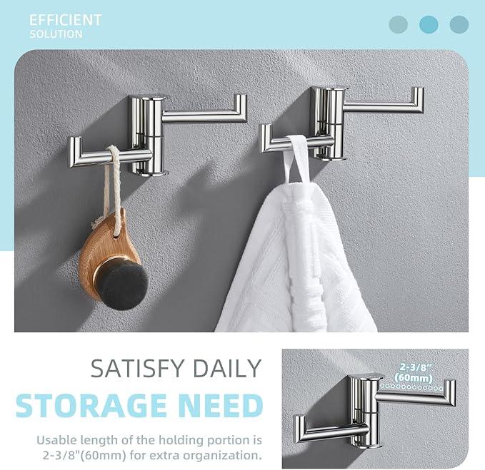 Angle Simple Swivel Hook for Towel Polished Chrome 2 Pack, 304 Stainless Steel Bathroom Towel Double Hook for Wall - ModernBath
