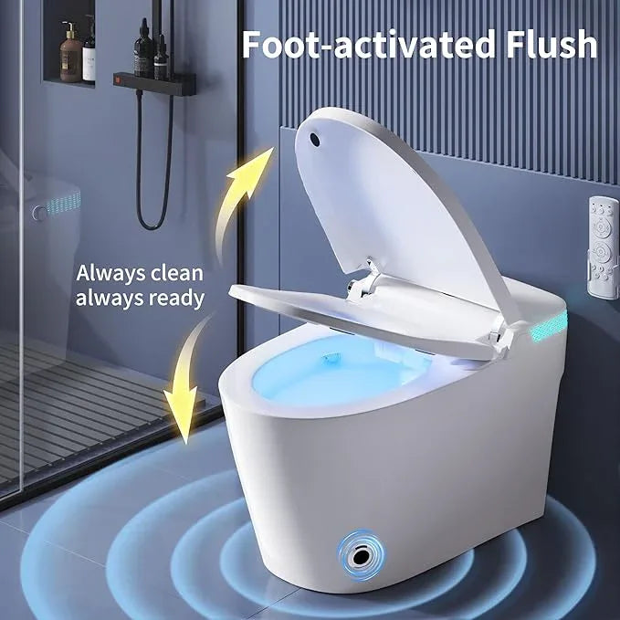 ZAOZUO Smart Toilet with Bidet Built-In, One Piece Toilet with Foot Sensor, Heated Bidet Seat, Dual Flush Remote, Electric Tankless Toilets with 4 Washing Modes, Child Mode, Self-Cleaning Nozzle - ModernBath