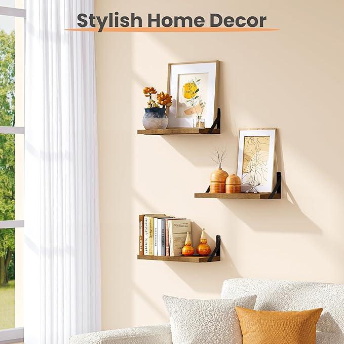 upsimples Floating Book Shelves for Wall, 15.7 Inches Wood Shelves for Living Room, Bathroom, Bedroom, Kitchen Storage and Decoration, Brown - ModernBath