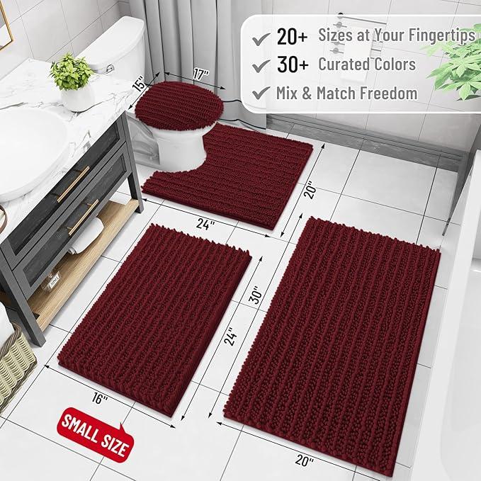 Arotive Luxury Chenille Bathroom Rug Mat, Extra Soft Thick Absorbent Shaggy Bath Rugs, Non-Slip Machine Wash Dry, Plush Bath Mats for Bathroom, Shower and Tub, 34x21, Burgundy - ModernBath