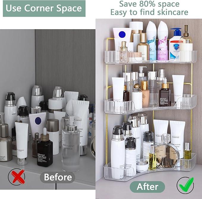 Webetop Corner Bathroom Counter Organizer 3 Tier Bathroom Countertop Organizers Shelf Makeup Organizer for Vanity Perfume Tray for Corner Storage Skincare, Cosmetic, Dresser, Kitchen Spice Rack - ModernBath