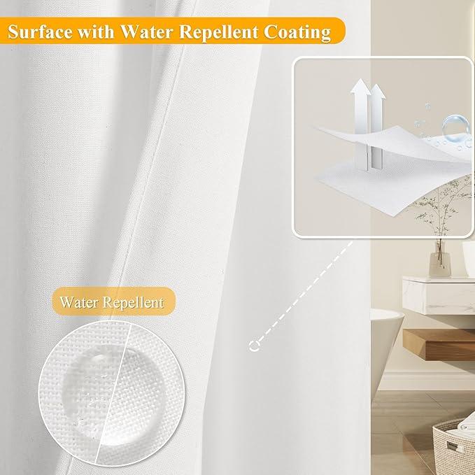 Jowels No Hooks Needed Linen Shower Curtain and Liner Set,White Hotel Luxury Decor Shower Curtains for Bathroom with See Through Top Window,Water Resistant Fabric,72Wx81L,White - ModernBath