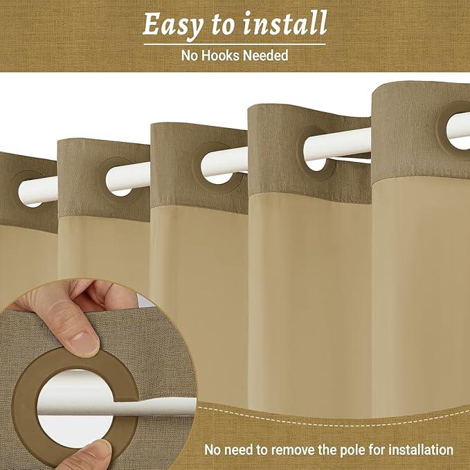 WONICY No Hook Shower Curtain with Snap in Liner, Polyester Textured Shower Curtain with Liner Set, Waterproof Washable Hotel Style Shower Curtains for Bathroom, 71Wx74H, Khaki - ModernBath
