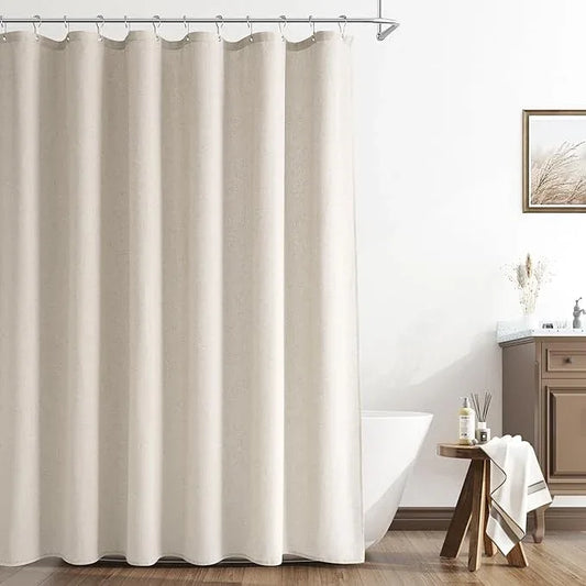 Naturoom Apricot Linen Shower Curtain, Cloth Textured Fabric Shower Curtain Set with Hooks, Simple Elegant Modern Farmhouse Country Ultra Thick Bath Curtains for Bathroom,Water Repellent,72x96 - ModernBath