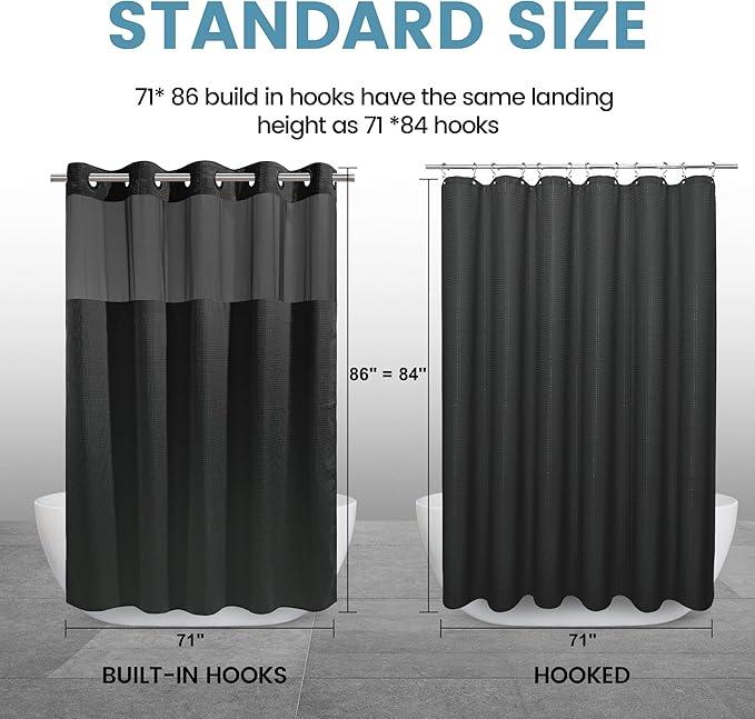 EUTXL Black Long Shower Curtain with Liner - 230GSM Waffle Textured Heavy Duty Shower Curtains for Bathroom,71W x 86H - ModernBath