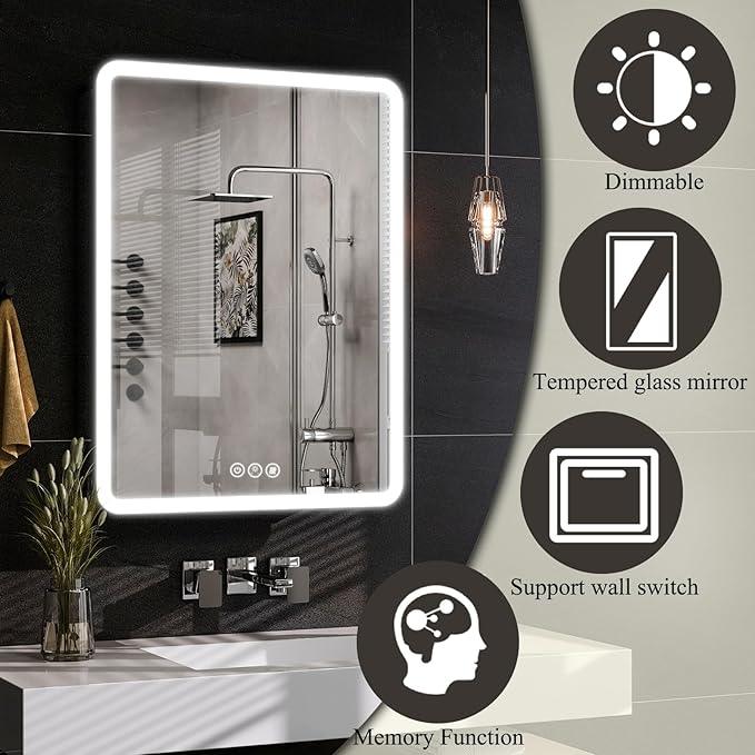 LED Bathroom Medicine Cabinet with Mirror, 24 Inch x 32 Inch Bathroom Mirror Cabinet with Door & Adjustable Shelves, Surface Mount or Recess Installation - ModernBath