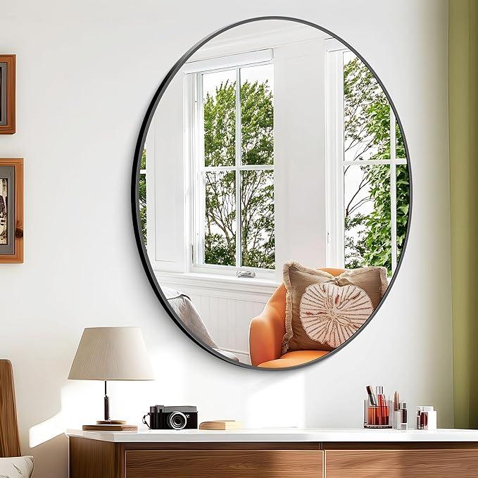 Bathroom Mirrors, 30" x36" Black Mirrors, Oval Vanity Mirrors, Metal Framed Wall Mounted Mirrors, Vertical/Horizontal Mirror for Bathroom Bedroom Entryway Living Room - ModernBath