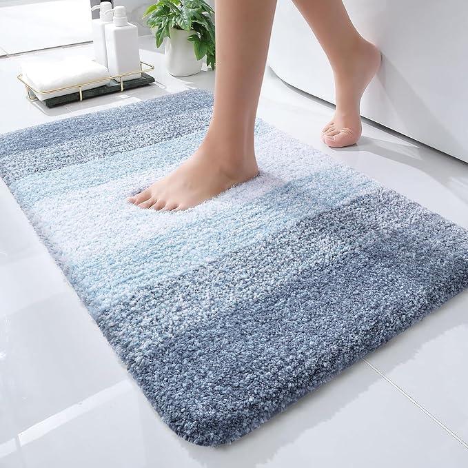 OLANLY Bathroom Rug Mat 24x16, Extra Soft and Absorbent Polyester Bath Rugs, Non-Slip Plush Shaggy Bath Carpet, Machine Wash Dry, Bath Mats for Bathroom Floor, Tub and Shower, Blue - ModernBath