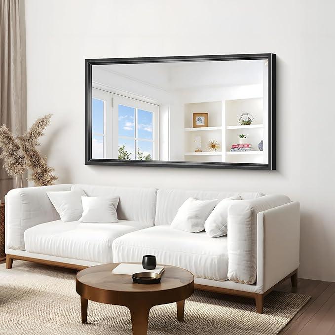 CIVENO Large Bathroom Mirror, 60 x 36 Inch Rectangular Wall Mirror 0.6" Thickened Deep Frame, Brushed Black Mirrors for Bathroom Sink, Shatterproof Tempered Glass, Antirust, Horizontally or Vertically - ModernBath