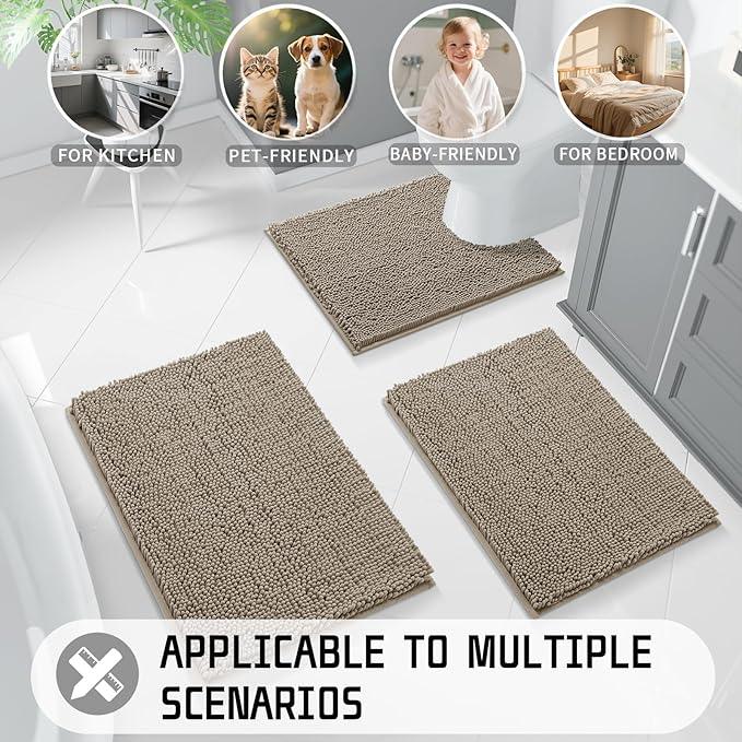 Yimobra Washable Bathroom Rugs, Super Soft & Absorbent Chenille Bath Mat for Floor & Carpet, Quick Dry Non Slip Bath Mat for Tub Shower, 32"x20",Camel - ModernBath