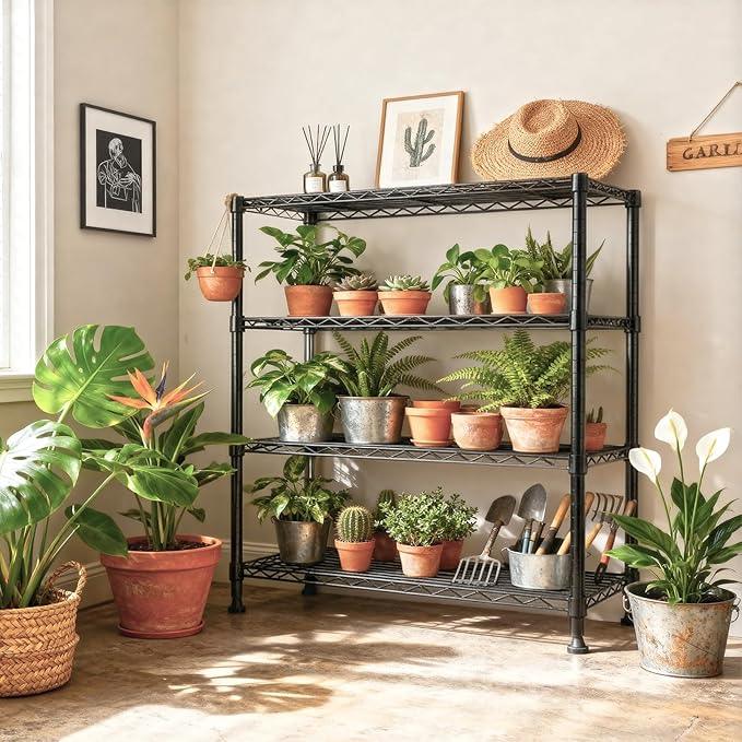 1400 lbs 4 Tier Storage Rack Metal Wire Shelving Unit, Storage Standing Household Shelf Organizer for Kitchen Pantry Closet Garage Basement Utility Room, Black 15.8" D x 45.3" W x 59.4" H - ModernBath