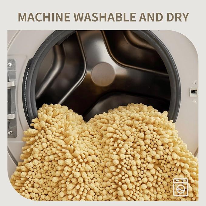 Ruggnovea Chenille Bathroom Rugs Non Slip Washable 55x24, Extra Thick Soft Absorbent Chenille Bath Mat, Non-Slip Barrier Backing, Quick Dry Machine Washable Bath Mats Tub, Shower,Floor/Sink,Yellow - ModernBath