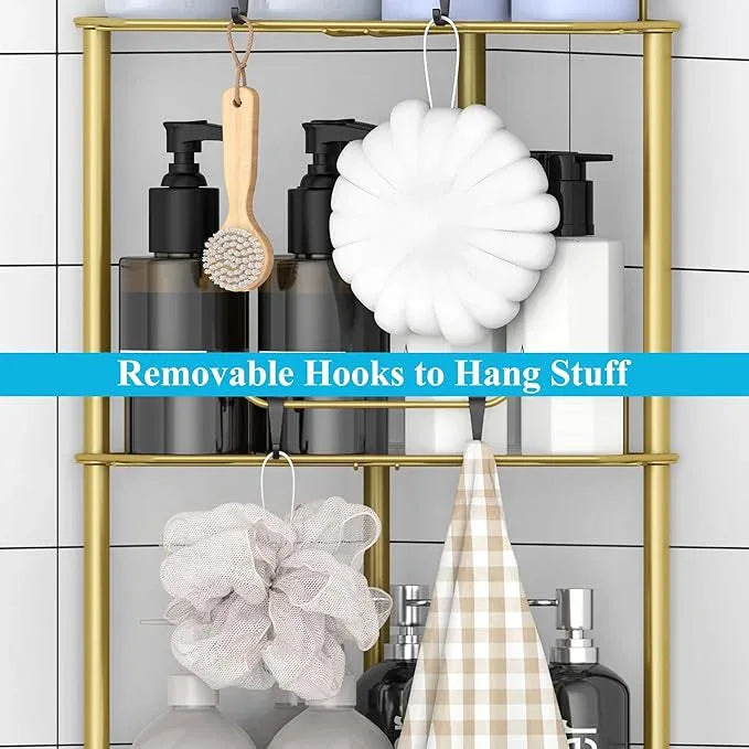 5 Tier Floor Standing Corner Shower Caddy Organizer Shelf with Hooks, Bathroom Shelves Stand Rack, Gold - ModernBath