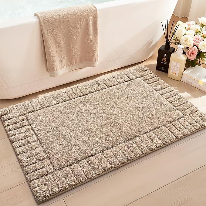 LUMI Bathroom Rugs Non Slip with Rubber Backing, Extra Soft Plush Microfiber Bath Rug Absorbent, Machine Washable Bath Mat Quick Dry for Tub, Shower, Hotel, Beige, 24"x36" - ModernBath