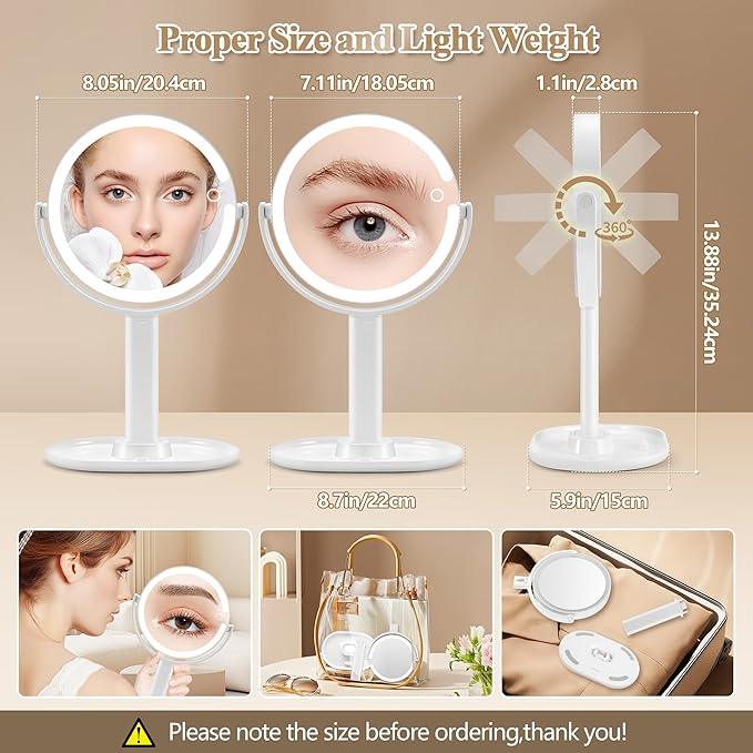 MOMOKUBA Makeup Mirror with Lights, Double Sided 1x/30x Magnifying Mirror with Light, Rechargeable 3 Color Lights and Adjustable Brightness, 360° Rotation Detachable Comes with Tweezer(White) - ModernBath