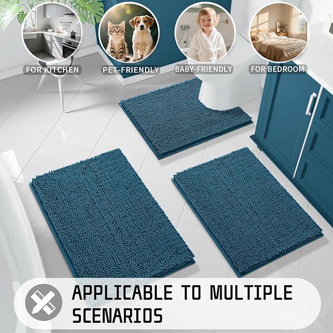 Yimobra Large Bathroom Rugs 36"x24", Non Slip Bath Mat for Tub, Shaggy Rug Floor Carpet, Extra Soft Super Absorbent Quick Dry, Machine Washable,Peacock Blue - ModernBath