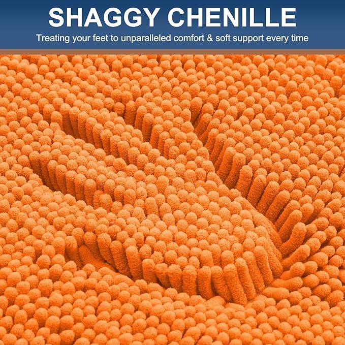 Smiry Luxury Chenille Bathroom Rugs 24x16, Extra Soft and Absorbent Shaggy Bath Mat, Machine Washable, Non-Slip Plush Carpet Runner for Tub, Shower, and Floor, Home Decor Accessories, Orange - ModernBath