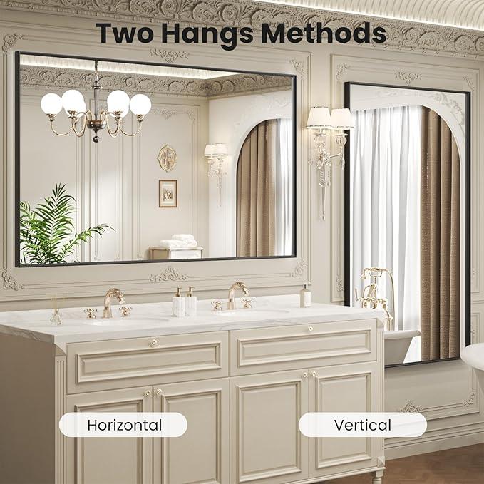 LOAAO Black Bathroom Mirror 60"X36" for Wall, Rectangle Bathroom Vanity Mirror, Tempered Glass, Hangs Vertically or Horizontally, Easy to Install, Modern Design - ModernBath