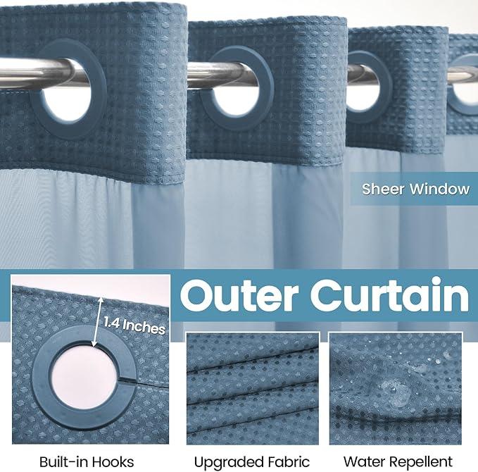 EUTXL Moonlight Blue Stall No Hook Shower Curtain with Snap in Liner,230GSM Waffle Weave Shower Curtains for Bathroom,54W x 80H - ModernBath