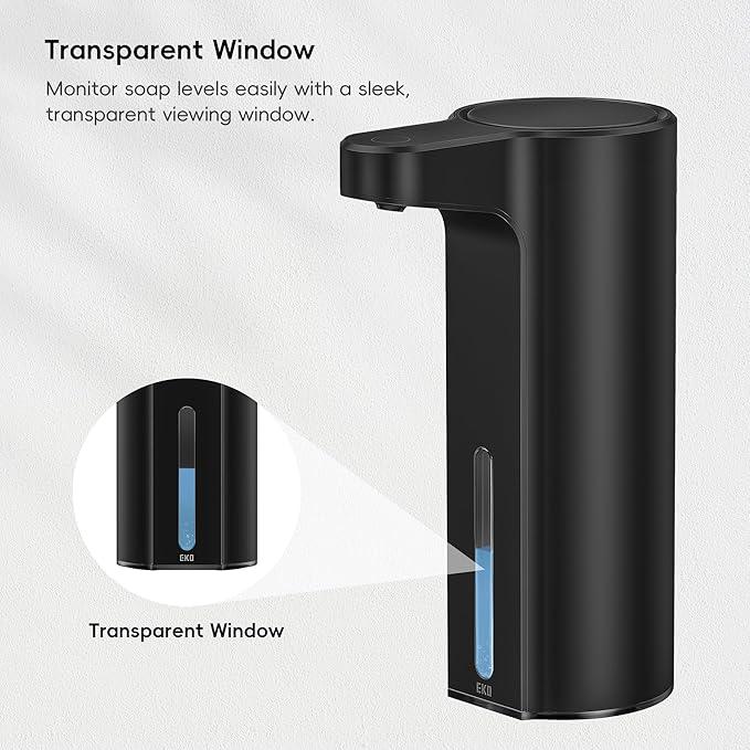 EKO Aroma 9 fl oz Automatic Liquid Soap Dispenser, Rechargeable & Water-Resistant Soap Dispenser for Kitchen and Bathroom with Adjustable Volume Control (Matte Black Steel) - ModernBath