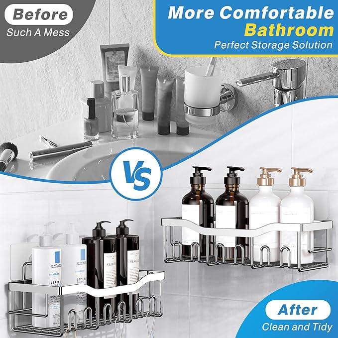 EUDELE 5-Pack Rustproof Stainless Steel Shower Caddy – No Drill Adhesive Bathroom Organizer with Large Capacity, Spacious Shower Shelves for Inside Shower, Kitchen & Home Decor Storage-XL Size - ModernBath