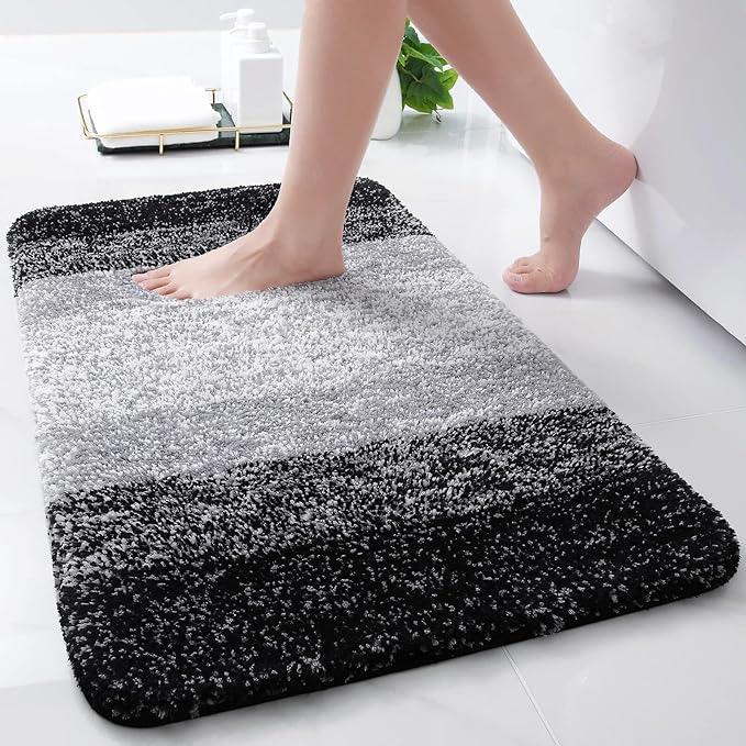 Arotive Microfiber Bathroom Rugs, Shaggy Soft and Absorbent Bath Rug, Non-Slip, Thick Plush Machine Washable Dry Bath Mats for Bathroom, Tub and Shower, 30x17, Black, Rectangular - ModernBath