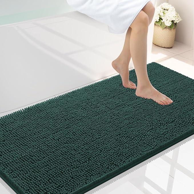 Smiry Luxury Chenille Bathroom Rugs 47x24, Extra Soft and Absorbent Shaggy Bath Mat, Machine Washable, Non-Slip Plush Carpet Runner for Tub, Shower, and Floor, Home Decor Accessories, Green - ModernBath
