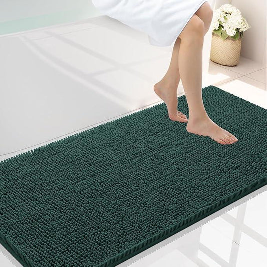Smiry Luxury Chenille Bathroom Rugs 47x24, Extra Soft and Absorbent Shaggy Bath Mat, Machine Washable, Non-Slip Plush Carpet Runner for Tub, Shower, and Floor, Home Decor Accessories, Green - ModernBath