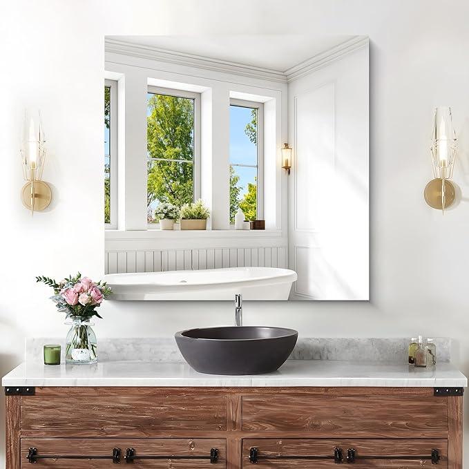 KOCUUY Frameless Mirror, 30"x30" Square Rectangle Bathroom Mirror for Over Sink, Upgraded Shatterproof Unframed Design for Bedroom, Living Room, Entryway - ModernBath