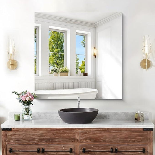 KOCUUY Frameless Mirror, 30"x30" Square Rectangle Bathroom Mirror for Over Sink, Upgraded Shatterproof Unframed Design for Bedroom, Living Room, Entryway - ModernBath
