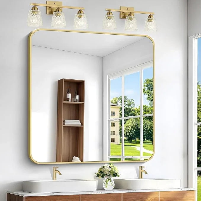 BONEWEI Gold Bathroom Mirror,48x48 inch Wall Mirror for Bathroom Wall Mounted,Round Rectangle Mirror for Bathroom Over Sink,Modern Frame for Home Decor Living Room,Bedroom Entryway,Horizontal/Vertical - ModernBath