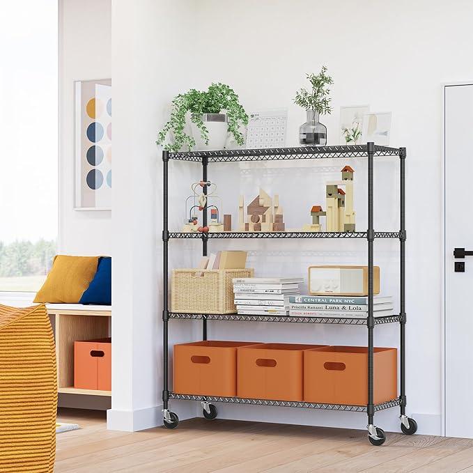 4 Tiers Storage Shelves Load 1400LBS, Metal Shelving Wire Metal Shelving Unit Shelves for Storage Adjustable Garage Shelving for Pantry Kitchen Garage Black 17.7" D x 47.3" W x 62.7" H - ModernBath