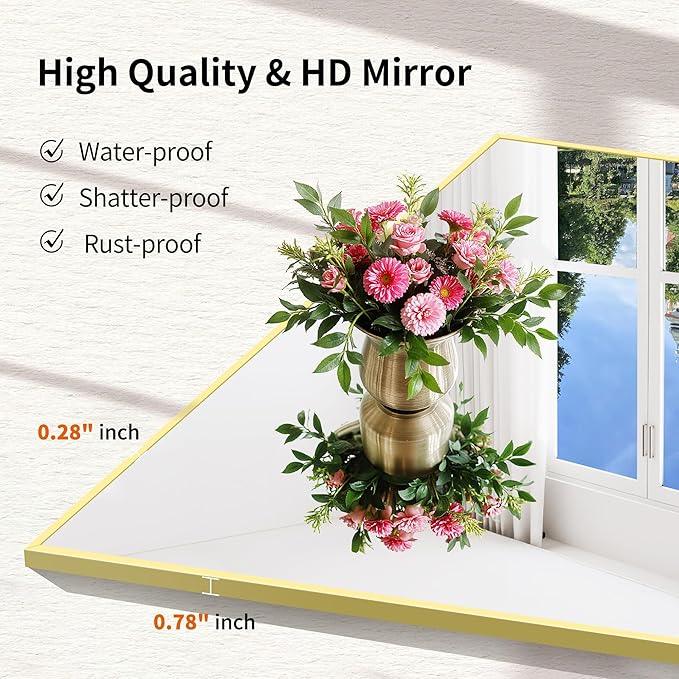 COFENY Gold Bathroom Mirror for Wall, 24x32 Inch Rectangle Mirror with Metal Frame, Modern Vanity Mirrors for Bathroom Living Room, Entryway Hangs Horizontal or Vertical - ModernBath