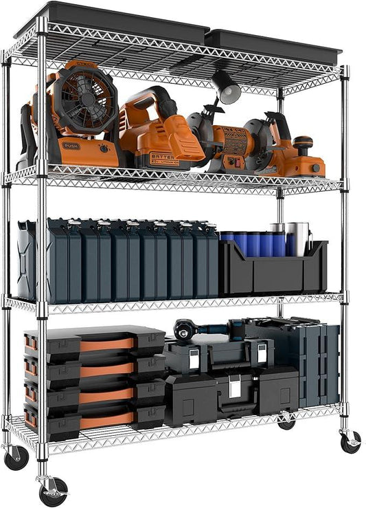 4 Tiers Storage Shelves Load 1400LBS, Metal Shelving Wire Metal Shelving Unit Shelves for Storage Adjustable Garage Shelving for Pantry Kitchen Garage Chrome 17.7" D x 47.3" W x 62.7" H - ModernBath