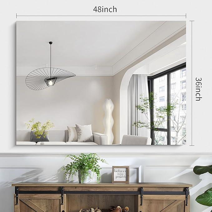 KOCUUY Frameless Mirror, 36"x48" Bathroom Mirror for Over Sink, Unframed Vanity Mirror, Large Rectangle Mirror for Bathroom, Bedroom, Living Room, Entryway, Upgraded Shatterproof - ModernBath