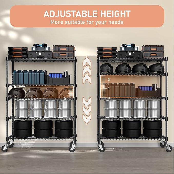 Garage Shelving 5 Tier Industrial Metal Shelving Units for Commercial, Basement, Pantry, Warehouse, School, Black Heavy Duty Easy Assembly 23.6" D x 53.2" W x 73.6" H - ModernBath