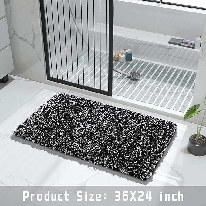 Yimobra Black and White Bathroom Rugs Non Slip Washable 36x24, Ultra Soft and Water Absorbent Bath Mats, Plush Fluffy Shower Mat Outside, Luxury Microfiber Thick Matts for Bathroom Floor/Tub - ModernBath