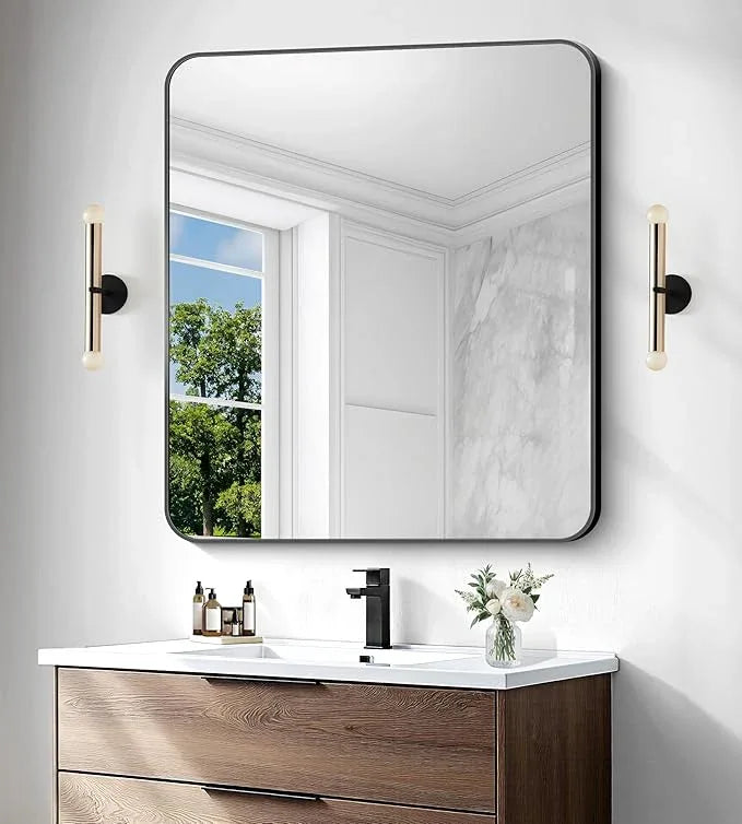BONEWEI 36x40 inch Bathroom Mirror,Black Rectangle Mirror,Wall Mounted Bathroom Frame Vanity Mirror with Round Corner for Bedroom Living Room,Entryway Hangs Horizontal or Vertical - ModernBath