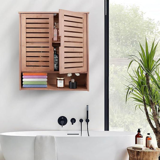HYNAWIN Bamboo Wall Cabinet, Over Toilet Bathroom Furniture, Wall Mounted Storage Medicine Cabinet with Two Doors & Adjustable Shelves, for Bathroom, Kitchen, Living Room, Walnut, Dark Brown - ModernBath