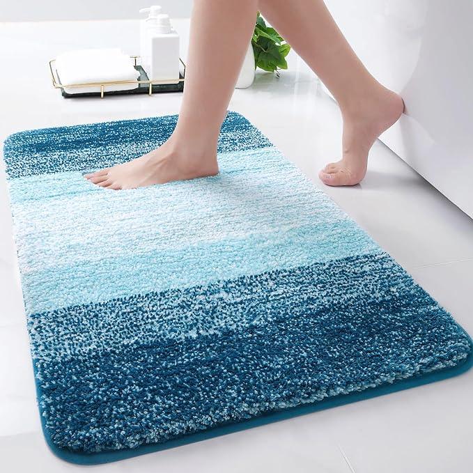 Arotive Microfiber Bathroom Rugs, Shaggy Soft and Absorbent Bath Rug, Non-Slip, Thick Plush Machine Washable Dry Bath Mats for Bathroom, Tub and Shower, 24x16, Peacock Blue, Rectangular - ModernBath