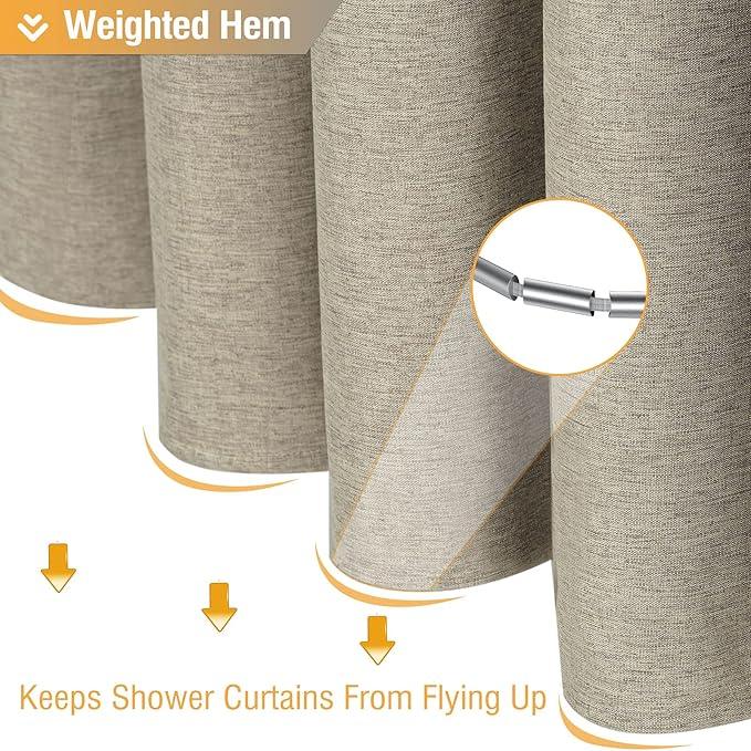BTTN Fabric Shower Curtain - Linen Textured Weighted Cloth Shower Curtain Set with 12 Plastic Hooks, Hotel Spa Luxury Neutral Decorative Bath Curtains for Bathroom, Machine Washable - 72x72, Khaki/Tan - ModernBath