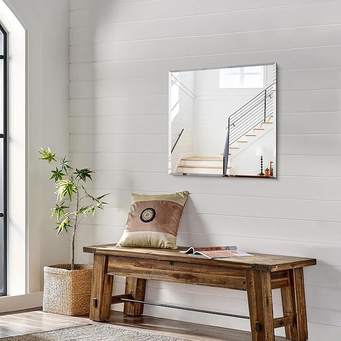 KOCUUY Beveled Square Mirror, 24x24 Inch Frameless Bathroom Mirror for Over Sink, Upgraded Shatterproof Beveled Unframed Design Mirror for Bathroom, Bedroom, Hang Horizontal/Vertical - ModernBath