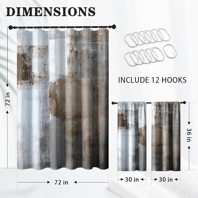Culudea Brown Grey Painting Shower Curtain Set, Contemporary Gray Abstract Bathroom Window Waterproof Shower Curtain Set for Bathroom Decor - ModernBath