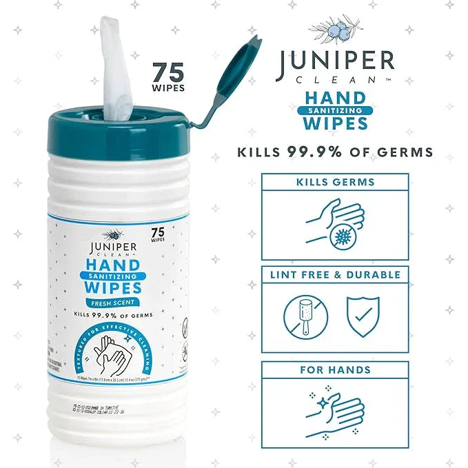 Juniper CLEAN, 1 Pack Hand Sanitizing Wipes, 75 Count Canister Disposable Hand Sanitizer Wipes, Fresh Scent, Lint Free & Durable - ModernBath