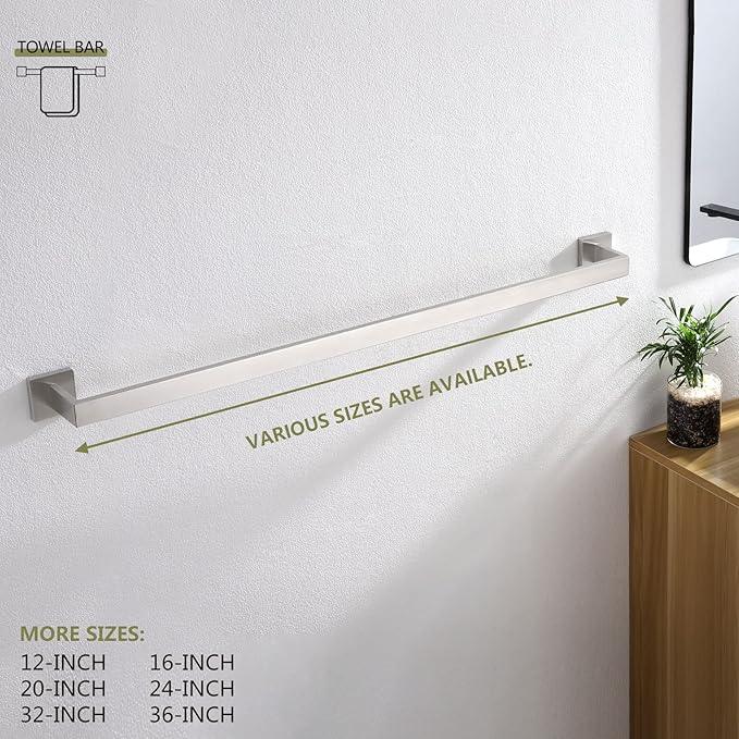 KOKOSIRI 36-Inch Single Towel Bar, Bathroom Kitchen Towel Holder, Wall Mounted SUS304 Stainless Steel Towel Rack, Brushed Nickel, B4003BR-L36 - ModernBath