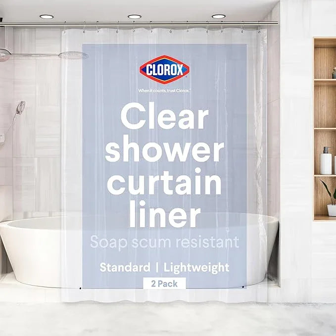 Clorox Shower Curtain Liner, Premium Lightweight Durable Waterproof 4g PEVA for Bathroom with Weighted Magnets, Standard Size 70" x 72", Clear 2 Pack - ModernBath