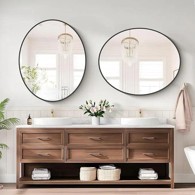 Bathroom Mirrors, 30" x36" Black Mirrors, Oval Vanity Mirrors, Metal Framed Wall Mounted Mirrors, Vertical/Horizontal Mirror for Bathroom Bedroom Entryway Living Room - ModernBath