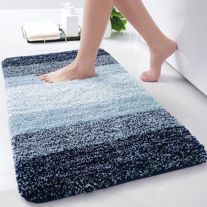 Arotive Microfiber Bathroom Rugs, Shaggy Soft and Absorbent Bath Rug, Non-Slip, Thick Plush Machine Washable Dry Bath Mats for Bathroom, Tub and Shower, 24x16, Dark Blue, Rectangular - ModernBath