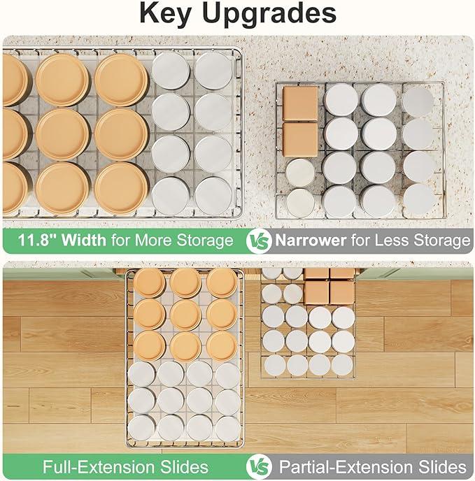Stainless Steel Pull Out Cabinet Organizer(11.8"W x 16.5"D x 4.7"H)-1 Pack, Minimalist Design Frame, Full-Extension Slide Rails, Easy Installation for Pantry Organizers or Kitchen Cabinet Organizer - ModernBath